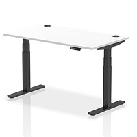 Air 1400mm Rectangular Height-Adjustable Desk, Black Leg, White