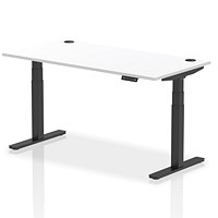 Air 1600mm Rectangular Height-Adjustable Desk, Black Leg, White