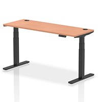 Air 1600mm Slim Rectangular Height-Adjustable Desk, Black Leg, Beech