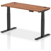 Air 1400mm Slim Rectangular Height-Adjustable Desk, Black Leg, Walnut