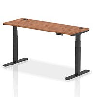 Air 1600mm Slim Rectangular Height-Adjustable Desk, Black Leg, Walnut