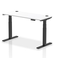 Air 1400mm Slim Rectangular Height-Adjustable Desk, Black Leg, White