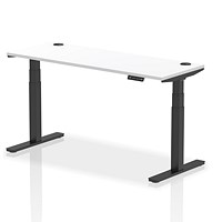 Air 1600mm Slim Rectangular Height-Adjustable Desk, Black Leg, White