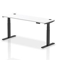 Air 1800mm Slim Rectangular Height-Adjustable Desk, Black Leg, White