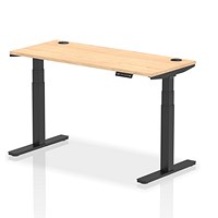 Air 1400mm Slim Rectangular Height-Adjustable Desk, Black Leg, Maple