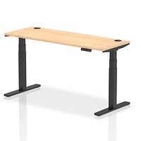 Air 1600mm Slim Rectangular Height-Adjustable Desk, Black Leg, Maple