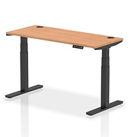 Air 1400mm Slim Rectangular Height-Adjustable Desk, Black Leg, Oak