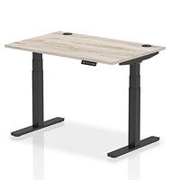 Air 1200mm Rectangular Height-Adjustable Desk, Black Leg, Grey Oak