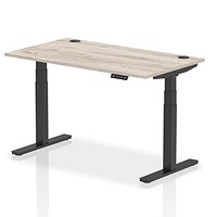 Air 1400mm Rectangular Height-Adjustable Desk, Black Leg, Grey Oak