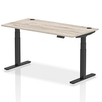 Air 1600mm Rectangular Height-Adjustable Desk, Black Leg, Grey Oak