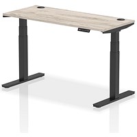 Air 1400mm Slim Rectangular Height-Adjustable Desk, Black Leg, Grey Oak