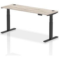 Air 1800mm Slim Rectangular Height-Adjustable Desk, Black Leg, Grey Oak