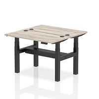 Air 2 Person Sit-Standing Bench Desk, Back to Back, 2 x 1200mm (600mm Deep), Black Frame, Grey Oak