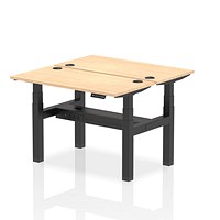 Air 2 Person Sit-Standing Bench Desk, Back to Back, 2 x 1200mm (600mm Deep), Black Frame, Maple