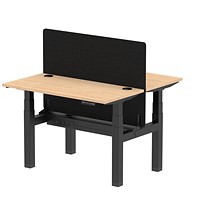 Air 2 Person Sit-Standing Bench Desk with Charcoal Straight Screen, Back to Back, 2 x 1200mm (600mm Deep), Black Frame, Maple