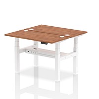 Air 2 Person Sit-Standing Bench Desk, Back to Back, 2 x 1200mm (600mm Deep), White Frame, Walnut