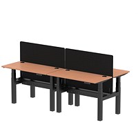 Air 4 Person Sit-Standing Bench Desk with Charcoal Straight Screen, Back to Back, 4 x 1200mm (600mm Deep), Black Frame, Beech