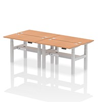 Air 4 Person Sit-Standing Bench Desk, Back to Back, 4 x 1200mm (600mm Deep), Silver Frame, Oak