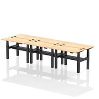 Air 6 Person Sit-Standing Bench Desk, Back to Back, 6 x 1200mm (600mm Deep), Black Frame, Maple