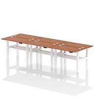 Air 6 Person Sit-Standing Bench Desk, Back to Back, 6 x 1200mm (600mm Deep), White Frame, Walnut