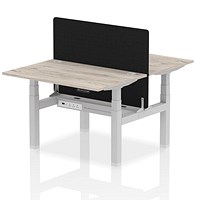 Air 2 Person Sit-Standing Bench Desk with Charcoal Straight Screen, Back to Back, 2 x 1200mm (800mm Deep), Silver Frame, Grey Oak