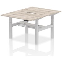 Air 2 Person Sit-Standing Scalloped Bench Desk, Back to Back, 2 x 1200mm (800mm Deep), Silver Frame, Grey Oak