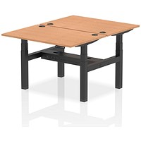 Air 2 Person Sit-Standing Bench Desk, Back to Back, 2 x 1200mm (800mm Deep), Black Frame, Oak