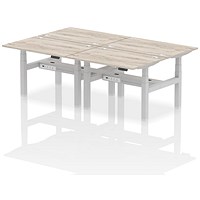 Air 4 Person Sit-Standing Bench Desk, Back to Back, 4 x 1200mm (800mm Deep), Silver Frame, Grey Oak