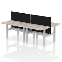 Air 4 Person Sit-Standing Bench Desk with Charcoal Straight Screen, Back to Back, 4 x 1200mm (800mm Deep), Silver Frame, Grey Oak