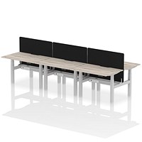 Air 6 Person Sit-Standing Scalloped Bench Desk with Charcoal Straight Screen, Back to Back, 6 x 1200mm (800mm Deep), Silver Frame, Grey Oak