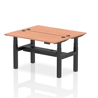 Air 2 Person Sit-Standing Bench Desk, Back to Back, 2 x 1400mm (600mm Deep), Black Frame, Beech