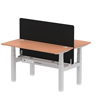 Air 2 Person Sit-Standing Bench Desk with Charcoal Straight Screen, Back to Back, 2 x 1400mm (600mm Deep), Silver Frame, Beech