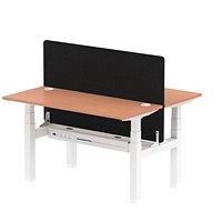 Air 2 Person Sit-Standing Bench Desk with Charcoal Straight Screen, Back to Back, 2 x 1400mm (600mm Deep), White Frame, Beech