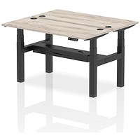 Air 2 Person Sit-Standing Bench Desk, Back to Back, 2 x 1400mm (600mm Deep), Black Frame, Grey Oak