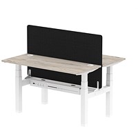 Air 2 Person Sit-Standing Bench Desk with Charcoal Straight Screen, Back to Back, 2 x 1400mm (600mm Deep), White Frame, Grey Oak