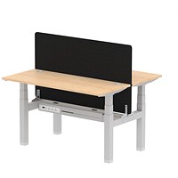 Air 2 Person Sit-Standing Bench Desk with Charcoal Straight Screen, Back to Back, 2 x 1400mm (600mm Deep), Silver Frame, Maple