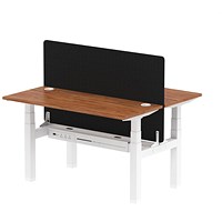 Air 2 Person Sit-Standing Bench Desk with Charcoal Straight Screen, Back to Back, 2 x 1400mm (600mm Deep), White Frame, Walnut