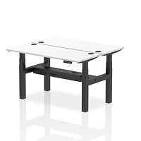 Air 2 Person Sit-Standing Bench Desk, Back to Back, 2 x 1400mm (600mm Deep), Black Frame, White