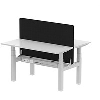 Air 2 Person Sit-Standing Bench Desk with Charcoal Straight Screen, Back to Back, 2 x 1400mm (600mm Deep), Silver Frame, White