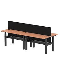 Air 4 Person Sit-Standing Bench Desk with Charcoal Straight Screen, Back to Back, 4 x 1400mm (600mm Deep), Black Frame, Beech