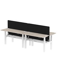 Air 4 Person Sit-Standing Bench Desk with Charcoal Straight Screen, Back to Back, 4 x 1400mm (600mm Deep), White Frame, Grey Oak