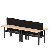 Air 4 Person Sit-Standing Bench Desk with Charcoal Straight Screen, Back to Back, 4 x 1400mm (600mm Deep), Black Frame, Maple