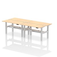 Air 4 Person Sit-Standing Bench Desk, Back to Back, 4 x 1400mm (600mm Deep), Silver Frame, Maple