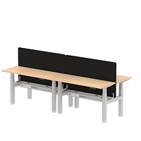 Air 4 Person Sit-Standing Bench Desk with Charcoal Straight Screen, Back to Back, 4 x 1400mm (600mm Deep), Silver Frame, Maple