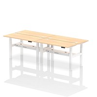 Air 4 Person Sit-Standing Bench Desk, Back to Back, 4 x 1400mm (600mm Deep), White Frame, Maple