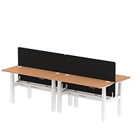 Air 4 Person Sit-Standing Bench Desk with Charcoal Straight Screen, Back to Back, 4 x 1400mm (600mm Deep), White Frame, Oak