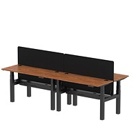 Air 4 Person Sit-Standing Bench Desk with Charcoal Straight Screen, Back to Back, 4 x 1400mm (600mm Deep), Black Frame, Walnut