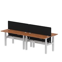 Air 4 Person Sit-Standing Bench Desk with Charcoal Straight Screen, Back to Back, 4 x 1400mm (600mm Deep), Silver Frame, Walnut