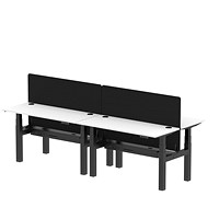 Air 4 Person Sit-Standing Bench Desk with Charcoal Straight Screen, Back to Back, 4 x 1400mm (600mm Deep), Black Frame, White