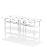 Air 4 Person Sit-Standing Bench Desk, Back to Back, 4 x 1400mm (600mm Deep), White Frame, White